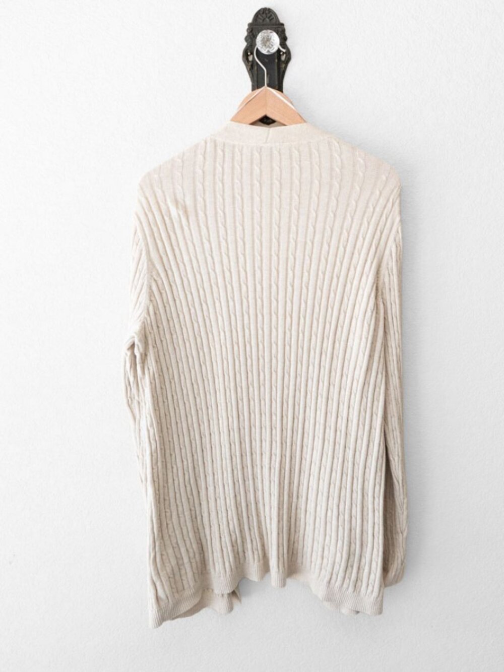 Kim Rogers Cardigan Womens XL Beige 100% Cotton Cable Knit Open Front Pockets - Picture 9 of 13